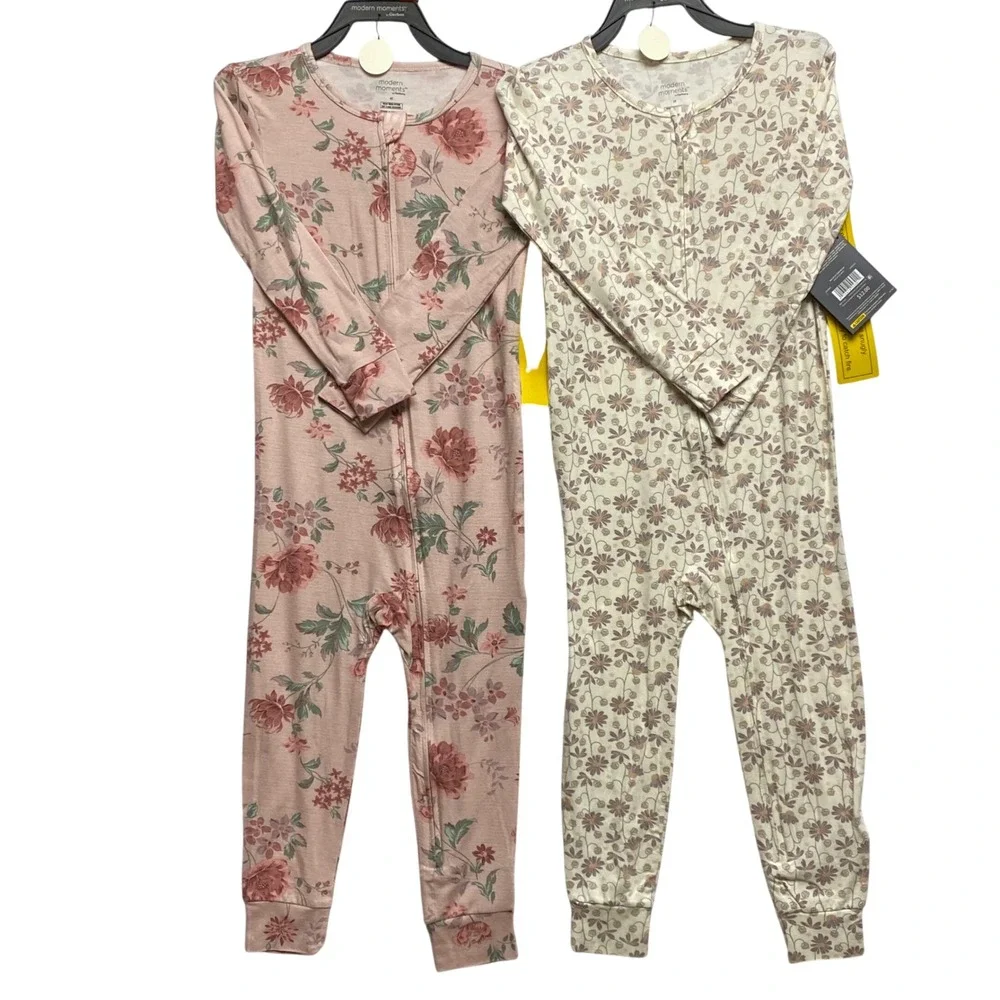 Modern Moments by Gerber Toddler‎ Girls Floral Union Suit Pajamas 2-Pack 4T NWT